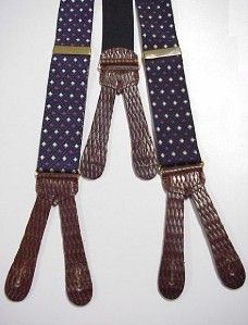 Crook Horn Navy Leather Button on Rabbit Ear Suspenders Braces