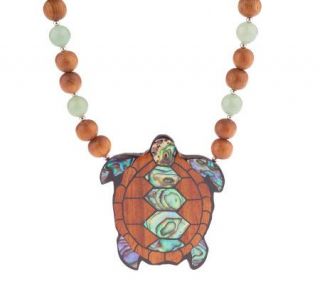 Lee Sands Turtle Inlay Pendant w/23 Beaded Necklace —