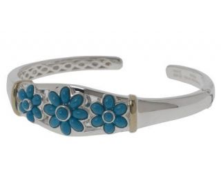 Sterling Turquoise Two tone Flower Cuff Bracelet —