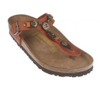 Birkenstock Textured Leather Jewel Accent Thong Sandals —