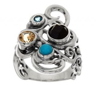 Carolyn Pollack Multi Gemstone Sterling Swirl Design Elongated Ring 