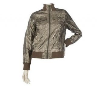 by Marc Bouwer Crinkled Faux Leather Bomber Jacket   A213783