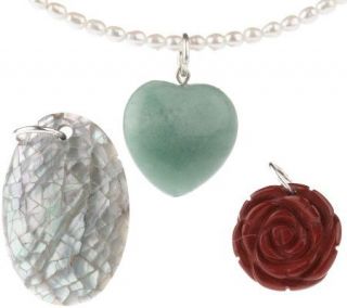 Lee Sands Cultured Pearl Coil Necklacew3 Interchangeable Pendants 