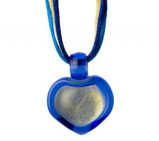 Murano Glass Free Form Heart Pendant w/ Cord &Sterling Clasp