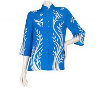 Bob Mackies 100Silk Enchanted Garden Mandarin Collar Tunic —