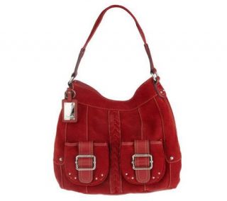 Tignanello Suede Snap Top Pocket Hobo w/ Braid and Buckle Detail
