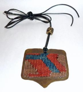 Vintage Artisan Made Beaten Copper & Hand Sewn Tapestry Necklace