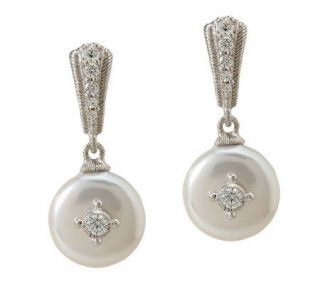 Judith Ripka Sterling 12.0mm Coin Cultured Pearl Earrings with 