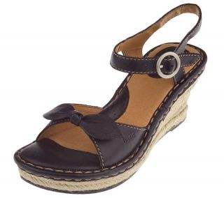 by Born Leather Wedged Heel Espadrilles w/Ankle Strap — 