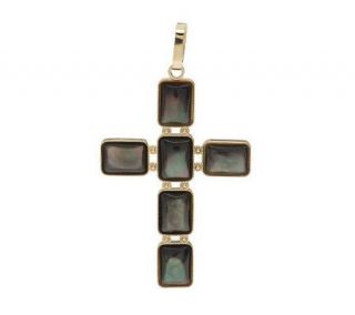 Mother of Pearl Cabochon Cross Pendant 14K Gold —