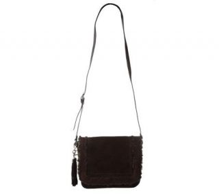 Tignanello Suede and Faux Fur Large Flap Crossbody Bag —