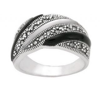 Suspicion Sterling Marcasite Onyx & Mother of Pearl Band Ring 
