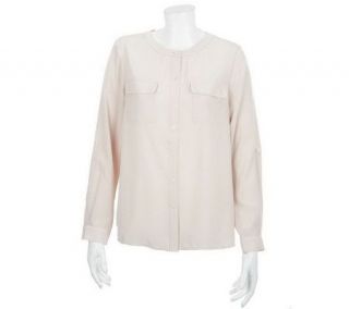 Susan Graver Woven Button Front Shirt with Long Sleeves   A226862