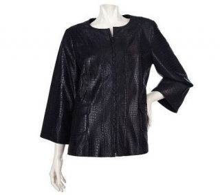 Susan Graver Croco Embossed Brushed Faux Leather Jacket —