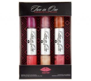 Set of 3 KissTixx Double Ended Flavored Lip Glosses by Lori Greiner 