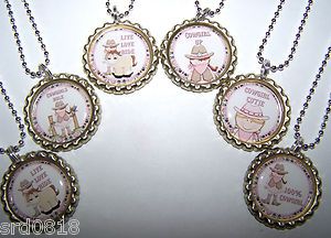   Girl Cowgirl Bottle Cap Necklaces Party Favors Horse Cowgirl Cutie