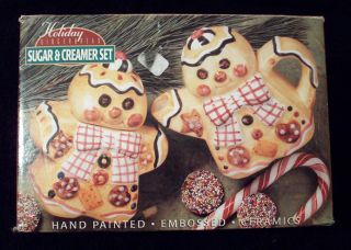  Painted Gingerbread Sugar Creamer Christmas Holiday Table Set