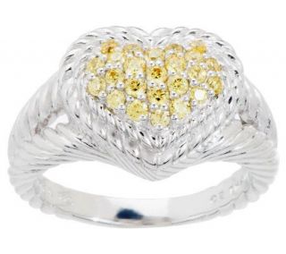 Judith Ripka Sterling Yellow Diamonique Pave Signature Heart Ring 