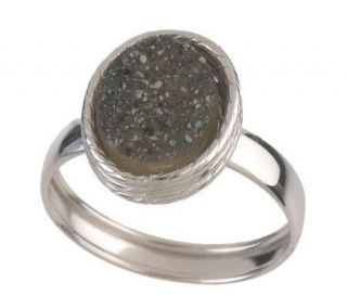 Oval Drusy Gemstone Textured Border Ring, 18K Gold —