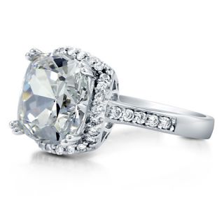Cushion Clear Cubic Zirconia Sterling Silver Halo Cocktail Ring 4 91