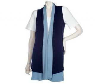 Susan Graver Liquid Knit Color Block Cascading Open Front Vest 