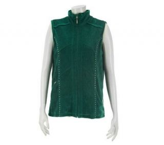 Quacker Factory Zip Front Velour Vest w/ Rhinestone Details   A210794