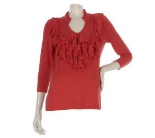 by Marc Bouwer 3/4 Sleeve Knit Top with Ruffle Front   A188197