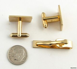 Cuff Links and Tie Clip 3 Piece Set   Gold Toned Mens Fashion Vintage