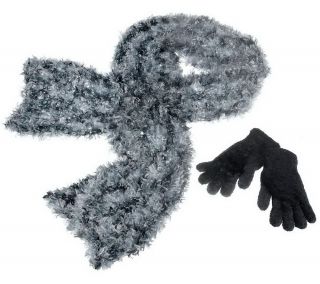 Dennis Basso Multi tonal Furry Scarf and Solid Glove Set —