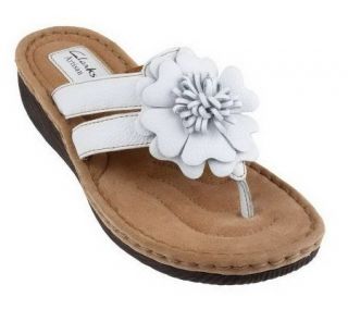As Is Clarks Artisan Leather Thong Sandals w/Flower Detail —