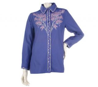 Bob Mackies Long Sleeve Embroidered Blossom Time Blouse   A212397