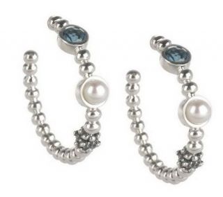 Michael Dawkins Sterling Drop Gemstone & Cultured Pearl Hoop Earrings 