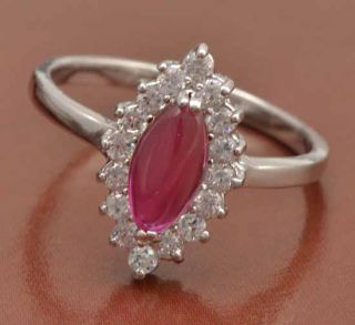 Deluxe 9K White GF Red Ruby CZ Womens Ring Size 9 F273