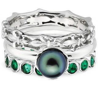 Simply Stacks Sterling Fleur de Lis Simulated Emerald Ring Set 