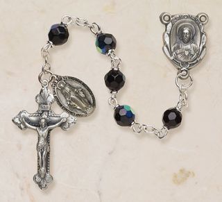 Sacred Heart of Jesus Rosary Black Beads with Miraculous Dangle