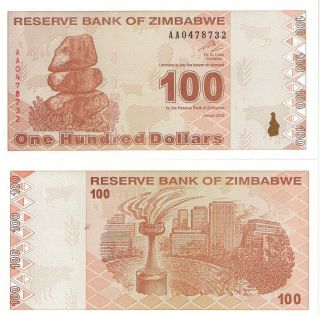 Zimbabwe 100 Dollars Banknote World Money Currency Bill