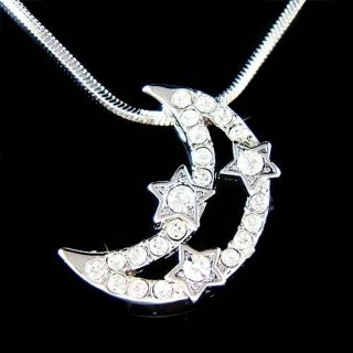 Swarovski Crystal Wish Star Crescent Moon Charm Pendant 18 Chain