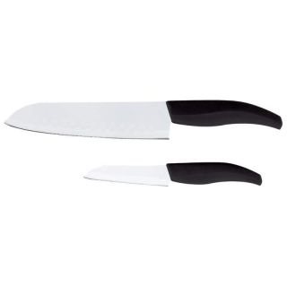 2pc Ceramic Coated Santoku Style Kitchen Knife Set
