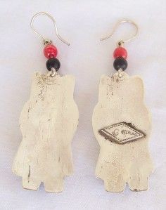 Hand Carved Turquoise Sterling Crow Kachina Earrings by Artist