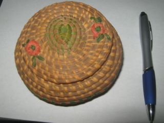 Coushatta Indian Small Basket Round with Lid Flowers