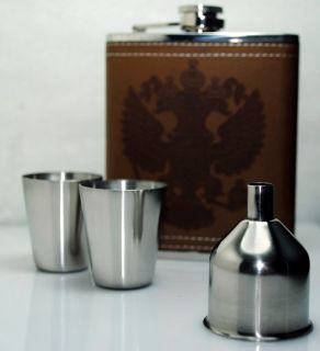 7oz Stainless Steel Hip Flask CCCP or D H Eagle 2CUPS 1LARGE Funnel