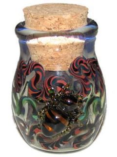 Hand Blown 3 D Glass Herb Spice Pipe Tobacco Coin Jar with Cork Spider
