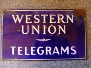 Vintage Porcelain Western Union telegrams Sign Antique Old GAS STATION