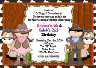 Birthday Party Invitations on Cowboy Cowgirl Western Birthday Party Photo Invitations Diff Designs