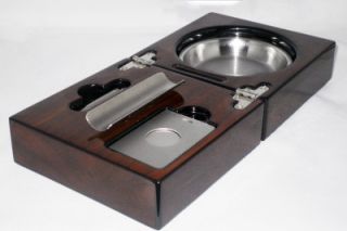 New Cuban Crafters Walnut Folding Cigar Ashtray Set with Cutter Punch