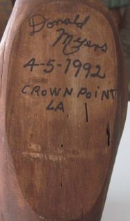 Hunting Wood Decoy Crown Point La Myers 1992 Duck
