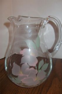HAND BLOWN CRYSTAL PITCHER WITH HAND PAINTED FLOWERS PINCHED SPOUT