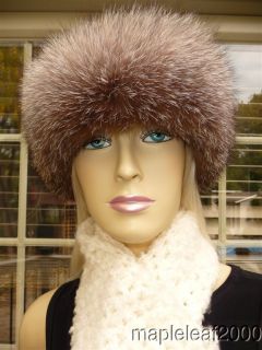 Beautiful Crystal Fox Fur Black Leather Hat