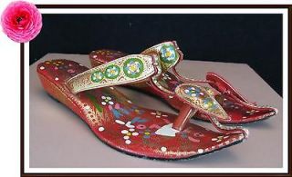 70s VTG Harem Genie Hand Painted Metallic Floral Boho Hippie Sandal
