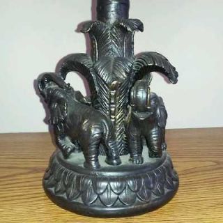 TABLE LAMP CAST WITH THREE ELEPHANTS AND PALMS WITH SHADE, ANTIQUED